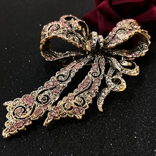 Image of Rhinestone Bow Brooch Vintage Crystal Bowknot Lapel Pin Pink Bow Brooch Wedding Fashion Jewelry Accessories Birthday Jewelry for Women
