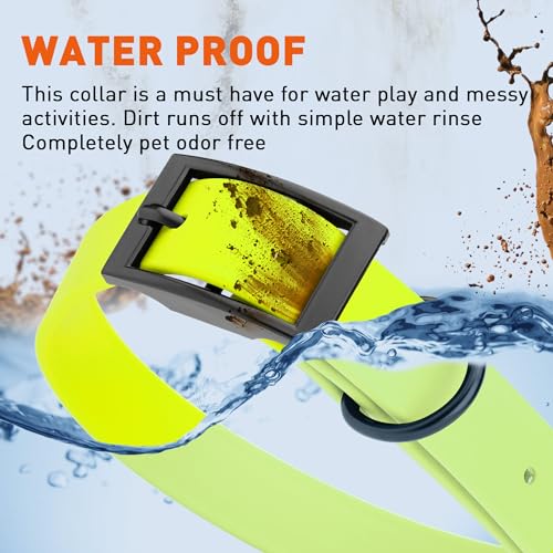 Image of Dogline Biothane Waterproof Dog Collar Strong Coated Nylon Webbing with Black Hardware Odor- Proof for Easy Care Easy to Clean High Performance Fits Small Medium or Large Dogs, Safety Yellow