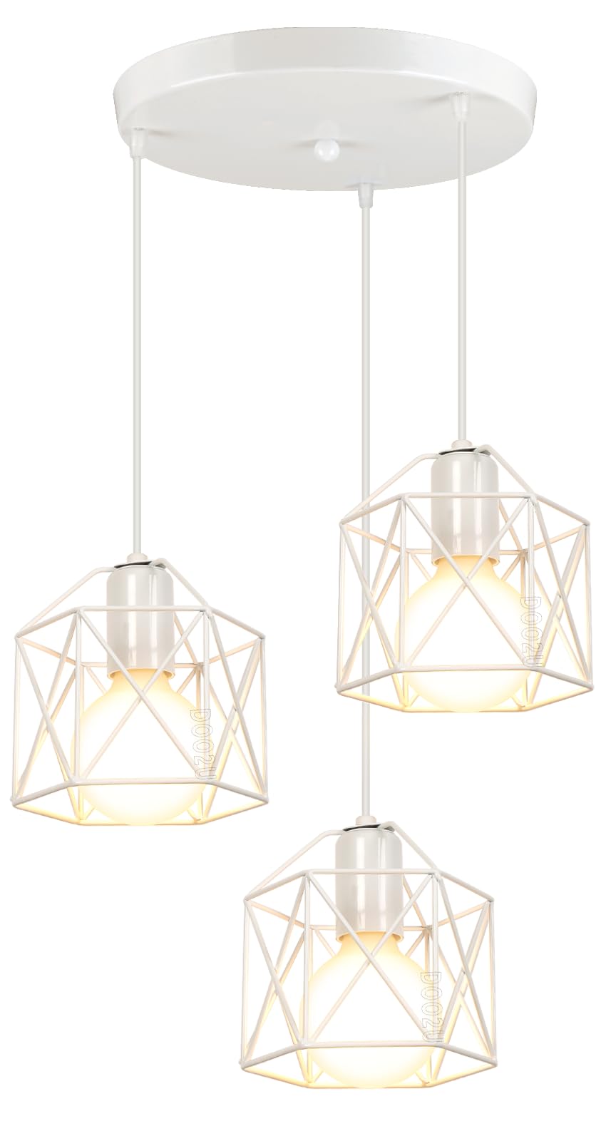 E27 Lampadario a Sospensione Vintage 3 Luci Industriale Plafoniera Bianco Retro in Metallo gabbia Lampada da soffitto per Cucina Salotto (Bianco -Con Una Base)