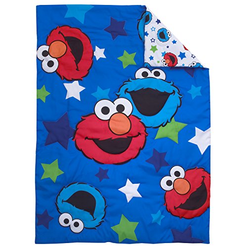 Sesame Street Awesome Buds Elmo/Cookie Monster 4 Piece Toddler Bed Set, Blue/Red/Green, 4 Piece Set #TOP2