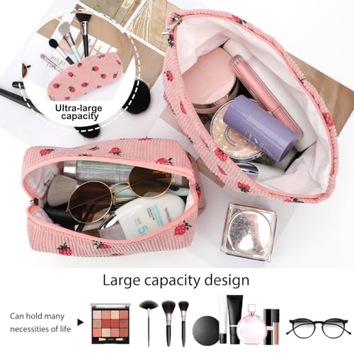 EIMMBD Makeup Bag 3 Pieces Large Capacity Cosmetic Bags Travel Toiletry Bag Organizer Cute Makeup Pouch Storage for Women(Pink Strawberry)3