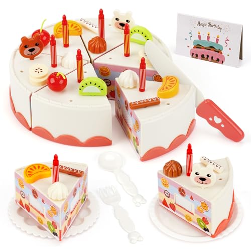 Gâteau d'anniversaire Jouet, Jeux De Cuisine pour Enfants, Aliment à Couper Jeux de Nourriture, Jouet Éducatif Éveil Montessori, Jeu de Rôle Cadeaux Cadeau de Noël...