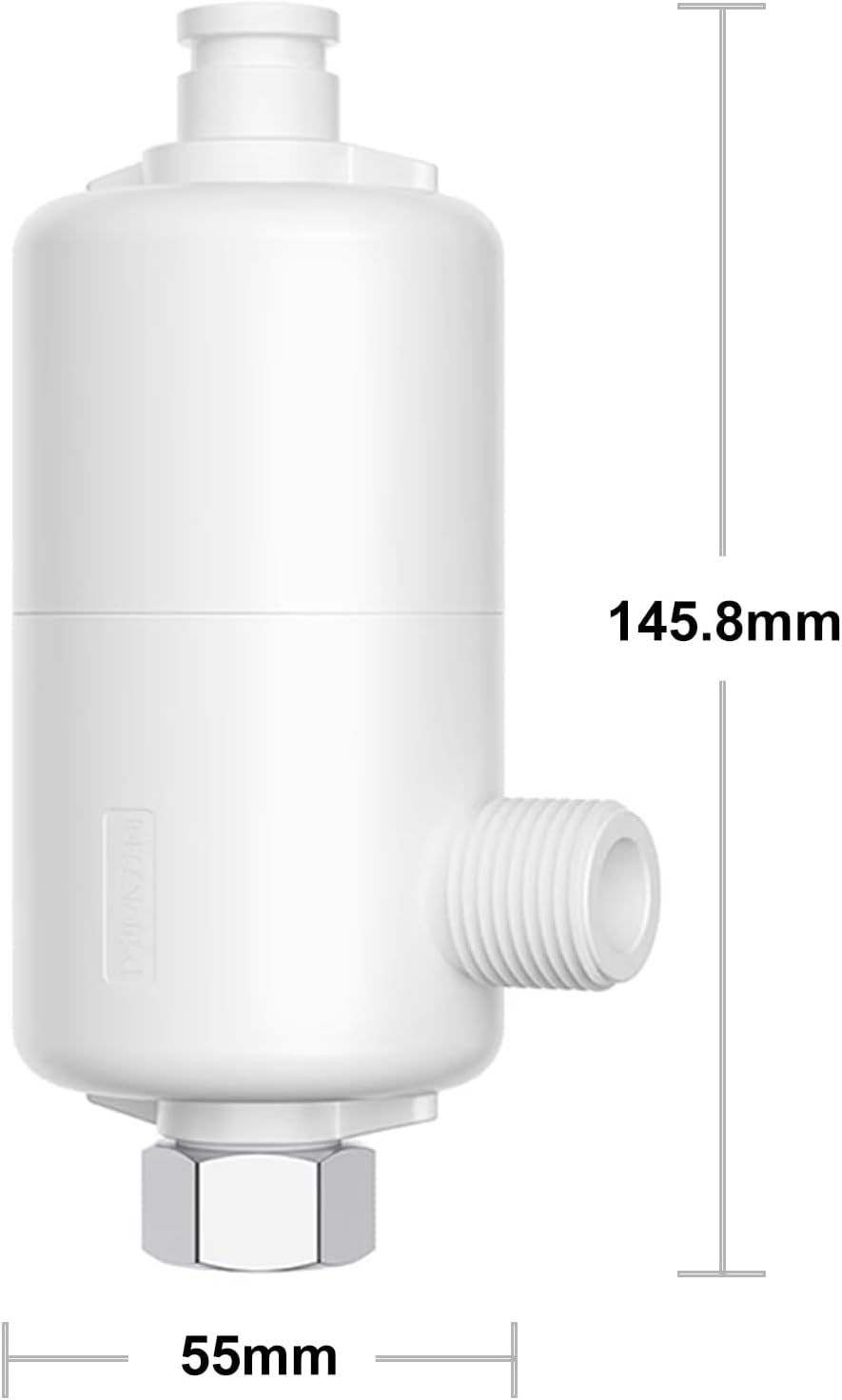 Diagram showing the dimensions of a filter unit: 145.8mm height, 55mm width