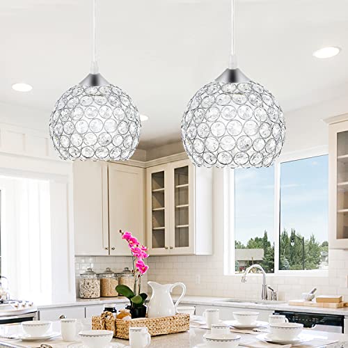 Tislyco Mini Plug In Crystal Pendent Light, Silver Plug In Chandelier Light With 13.12Ft Cord And On/Off Switch, Modern Hanging Light Fixture For Bedroom Kitchen Dining Room #TOP6
