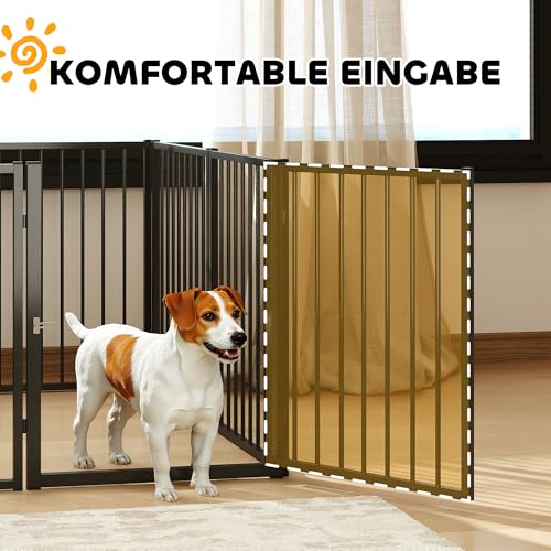 PawHut Welpenlaufstall 8-TLG Welpenauslauf mit 8 Gitterplatten Tür flexibel faltbar Freilaufgehege 76cm hoch Hundelaufstall Welpengitter für kleine und mittelgroße Hunde für drinnen und draußen