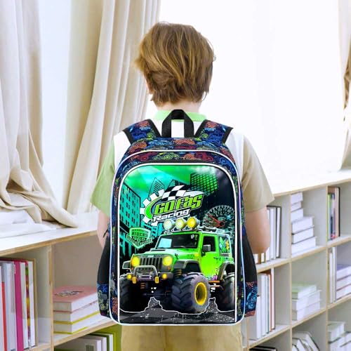 Image of AGSDON 3PCS Truck Backpack for Boys, 16 inch Little Kids Preschool Bookbag, Elementary Backpacks and Lunch Box - Green