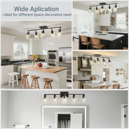 LOUSACE 5 Light Kitchen Track Light Fixtures Ceiling Vanity Lights Black, Bathroom Track Lighting Kit w/Rotatable Heads & Clear Glass Shade, Modern Wall Ceiling Tracking Light for Accent Shop Hallway by LOUSACE - Used condition - Image 8