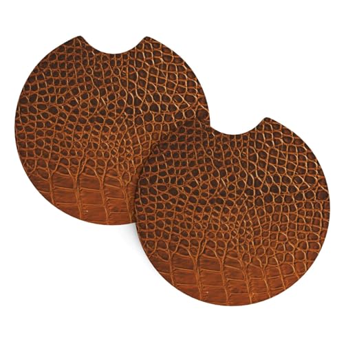 Tapetes para portavasos de carro textura cuero cocodrilo negro 2 piezas miniatura 1