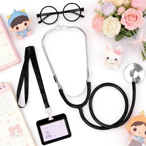 choyaxo Doctor Costume Accessories Set Including Stethoscope Lensless Glasses for Adults Halloween Black