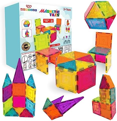 OFFISYS 40-Piece Mini Magnetic Tiles Building Set - STEM Travel Toys With Iron Storage Box, For Kids 3+