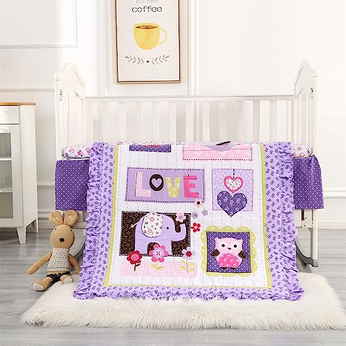 Wowelife Purple Crib Bedding Set Elephant, Premium 100% Cotton 3-Piece Baby Bedding Set Purple, Nursery Bedding Set, Breathable And Soft For Baby Boy And Girl #TOP1