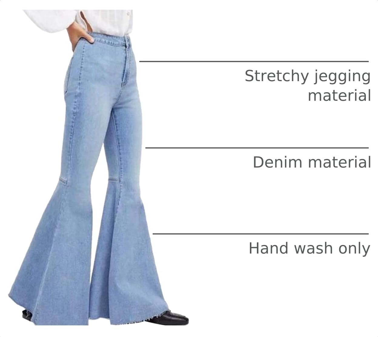 Women's Fashion Bell Bottom Pants High Waist Tassel Stretch Curvy Fit Jeans Blue image 4