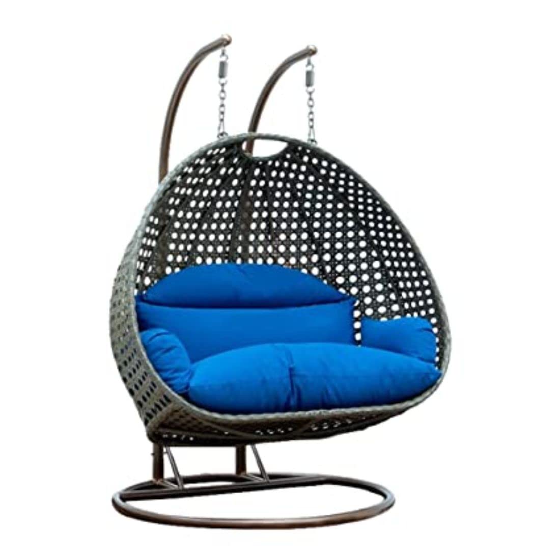 INTERIOR MALL Large Black Swing Basket Chair with Curve Stand with Blue