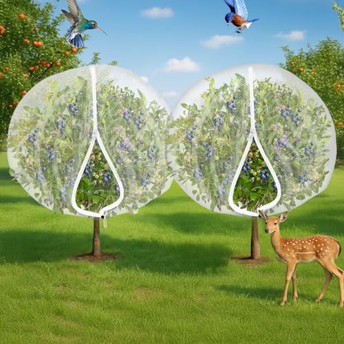 2Pcs Large 10x10FT Fruit Tree Netting with Zipper, Drawstring - Mesh Bags Covers for Garden Protection - Insect Bird Tree Nets for Fruit Trees, Blueberry Bushes, Flower and More