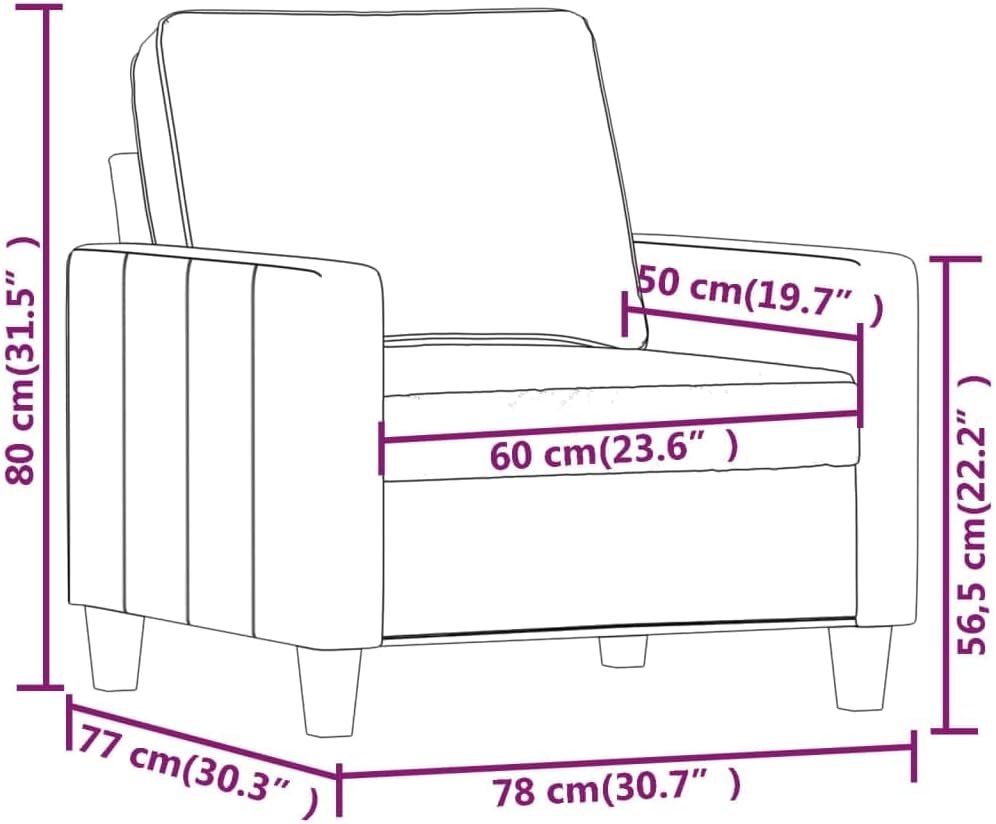 Diagram showing the dimensions of the vidaXL Light Gray Sofa Chair