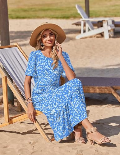 Image of Zeagoo Womens Summer Dresses 2026 Casual Midi Dress Flowy Sundress Ruffle Short Sleeve Tiered Dresses A Line Boho Dress
