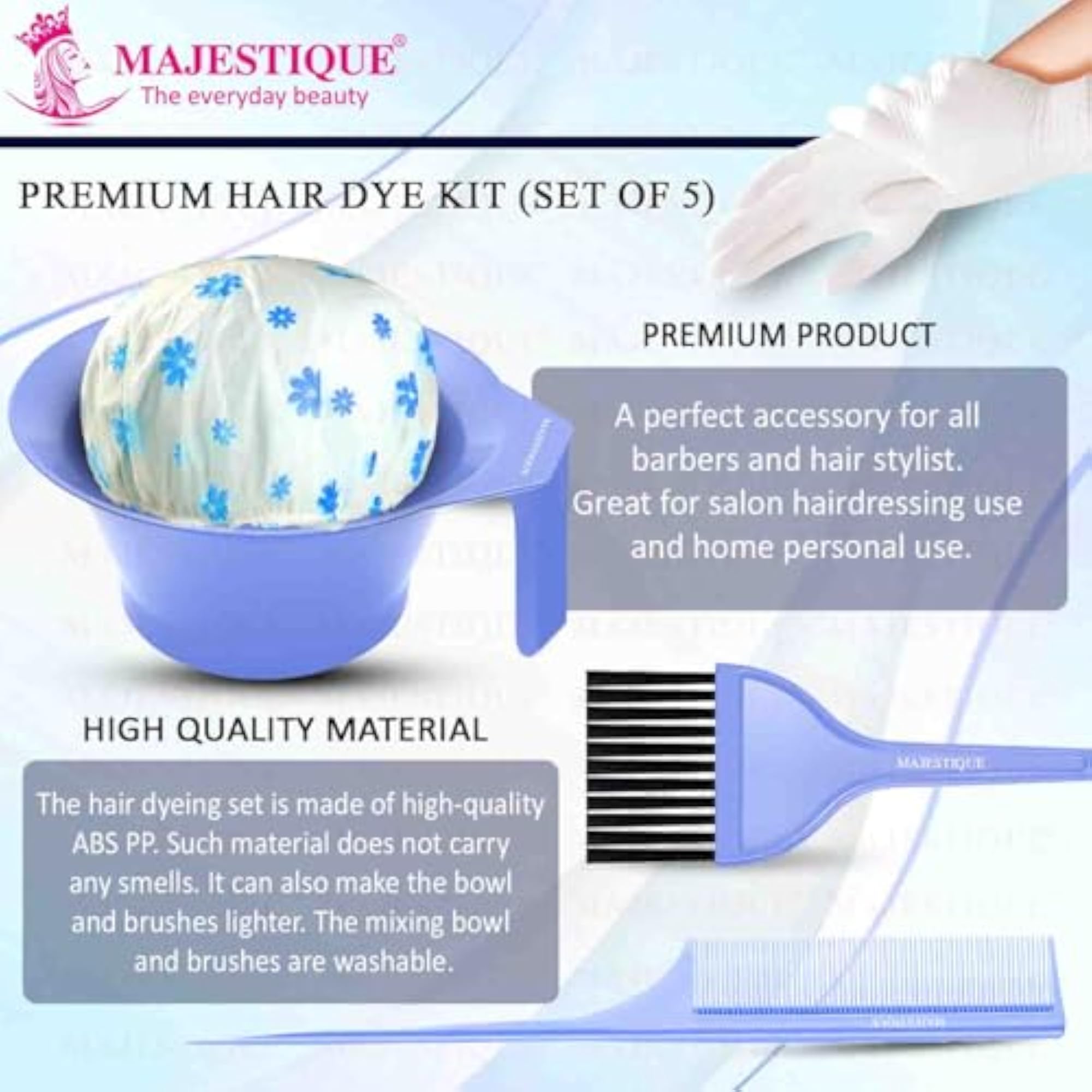 Hair Coloring Dyeing Kit with Brush, Comb, Bowl, Gloves, and Cape
