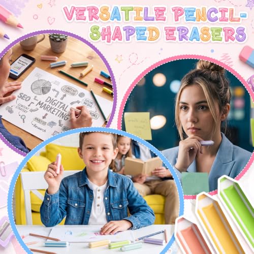 Poola Voidra 60 Pcs Pencil Shaped Erasers Bulk Classroom Back to School Gifts Colors Cute Pencil Erasers for Kids First Day of School Rewards Classroom Game Prizes Birthday Party Favors Supplies - Image 7