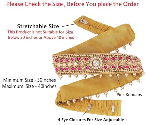 Traditional Gold Fabric Embroidery Cloth Pink Stone Maggam Work Saree Waist Belt Stretchable Kamarpatta Kamarbandni Kardhani For Women (kardhani Belt For Saree)3