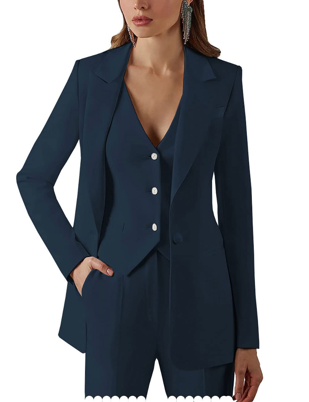 Womens Suits for Office Work 3 Pieces Set Notch Lapel Single Breasted Vest Lady Business Suit (Blazer+Vest+Pants)