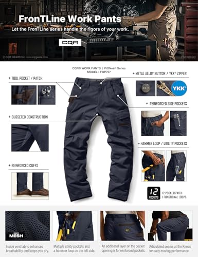 Image of CQR Men's Quick Dry Work Pants, Water Resistant Outdoor Tactical Pants, Lightweight Stretch Cargo Hiking Pants