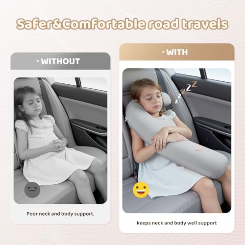 Image of FLORICH Memory Foam Kids Travel Pillow, Car Sleeping Pillow, F-Shape Car Pillows for Adults and Children, Traveling Car Pillow for Kids with Removable Pillowcase (Dark Grey)