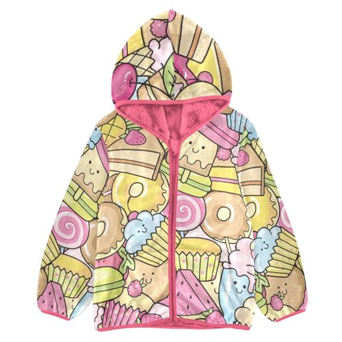 OTVEE Cute Sweet Dessert Doodle Donat Cookies Kids Hoodie Jacket Fall Spring Full Zip Warm Outwear Coat