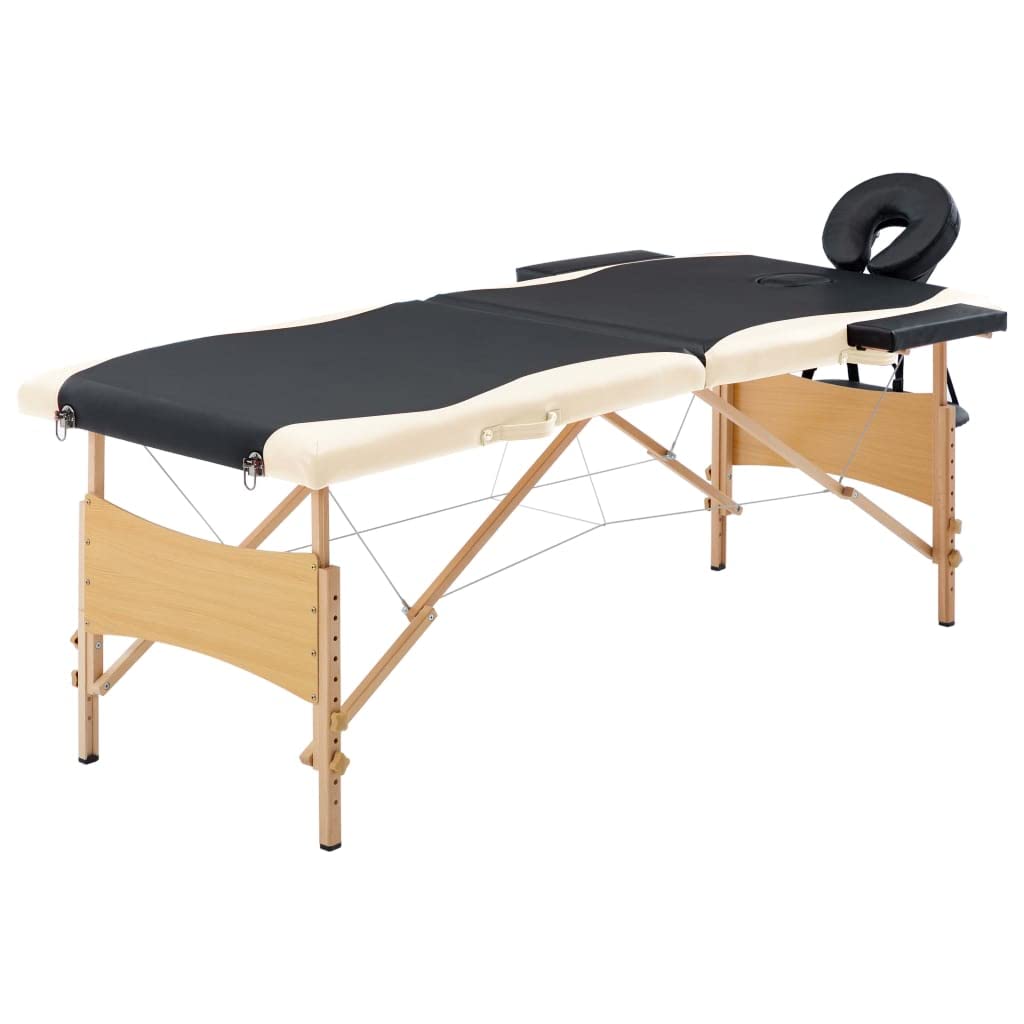 Massageliege Klappbar 2-Zonen mit Holzgestell Schwarz und Beige,Gesundheit & Schönheit,Körperpflege,Massage & Entspannung,Massagetische,Schwarz,16.15 kg-110205