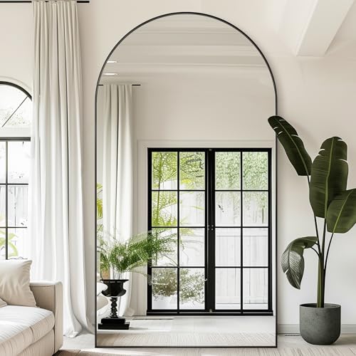Image of Antok 91 inch x46 inch Arched Full Length Floor Mirror, Black Aluminum Frame, Free Standing /Wall Mount /Leaning for Bedroom, Living Room, Dressing Room