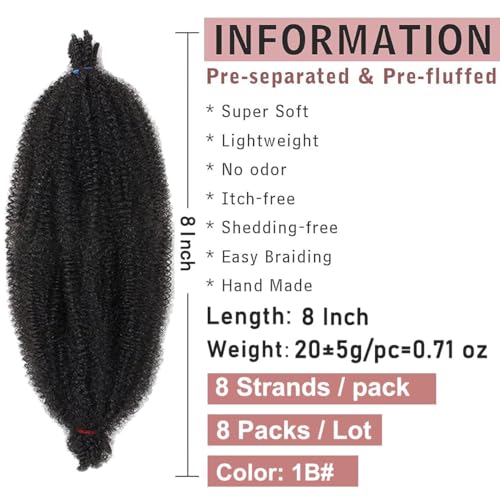 Xtrend 8 Packs 8 Inch Pre Separated Afro Twist Hair Extensions Faux Locs Vanilla Braids Crochet Braids Synthetic Natural Black 1B# for Black Women - Image 2