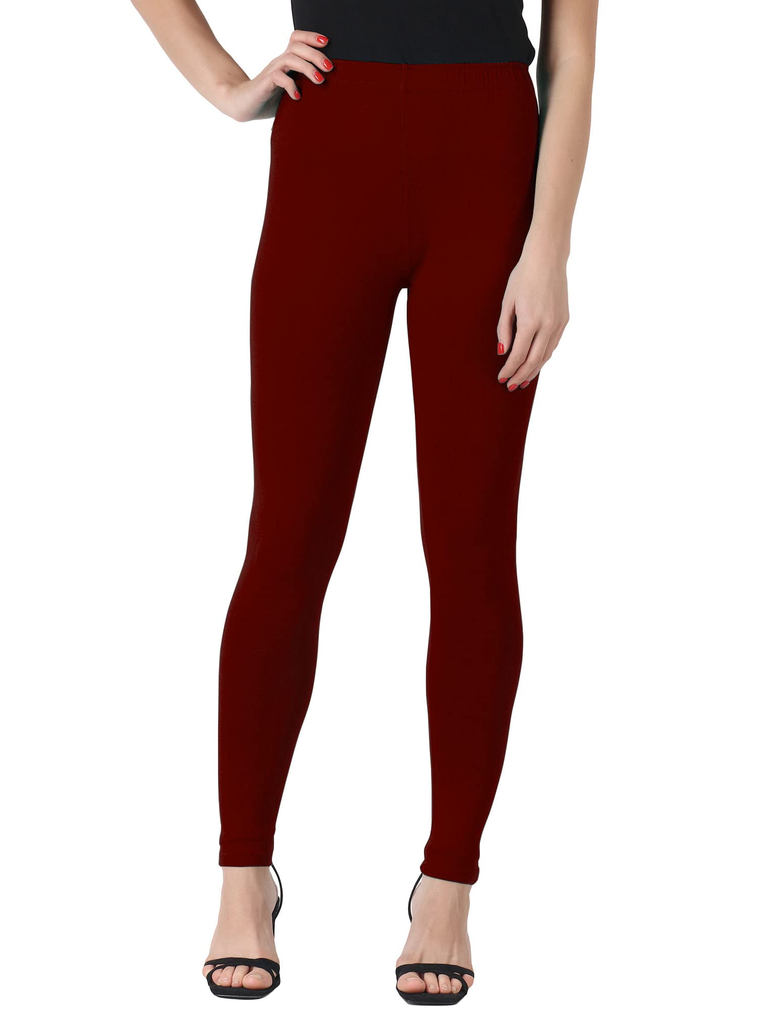 SaundaryaAnkle Length Slim Fit Cotton Elastane Stretchable Lycra Tailored Cut Super Combed Bio Washed Mid Rise Solid Leggings for Women