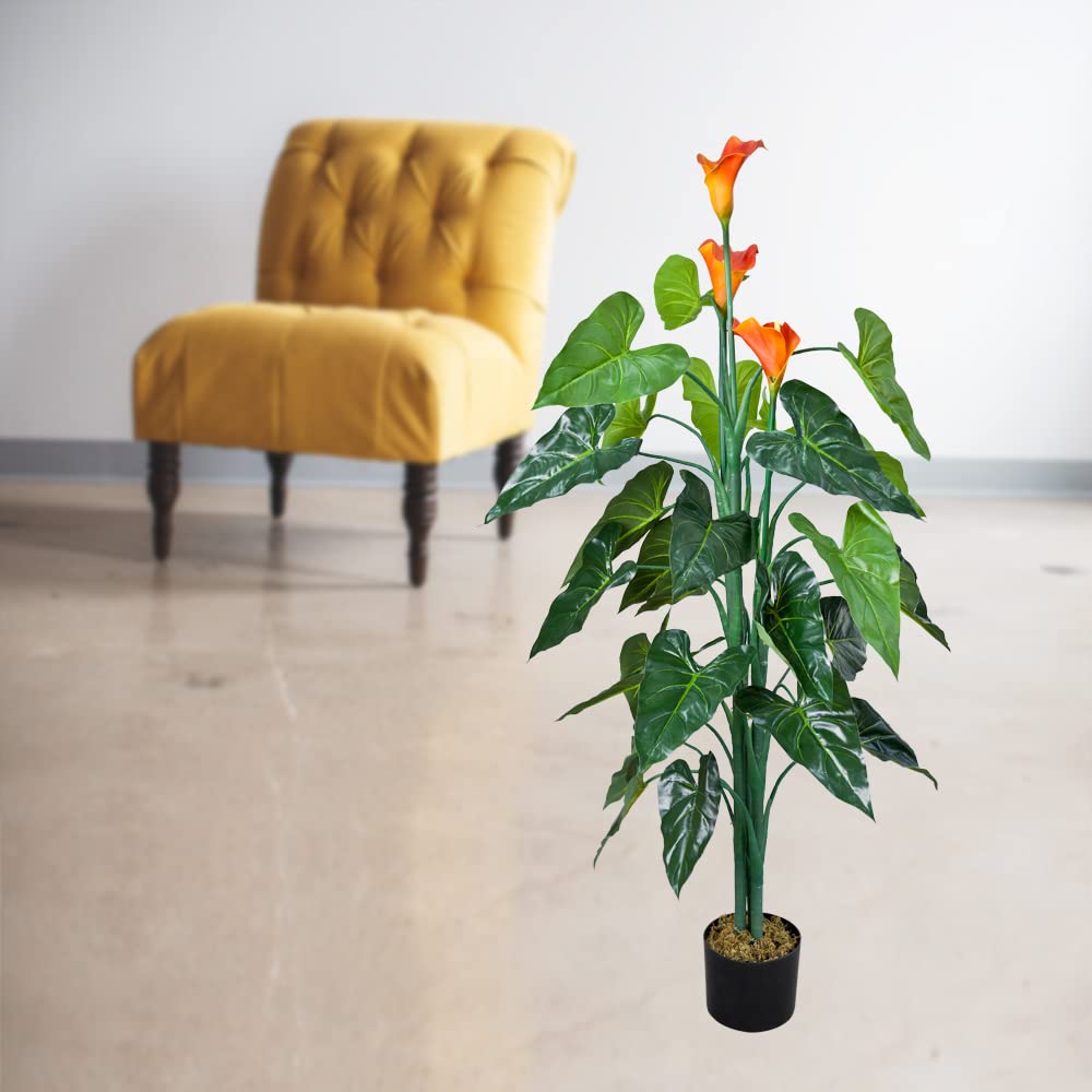 Decovego Calla Arum Pianta Artificiale Plastica con Vaso 125cm 3 Fiori