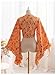 BEAUDRM Women's Boho Tops Western Country Concert Outfits Tie Front Long Bell Sleeve Tops 70s Hippie Disco Clothes Orange Large