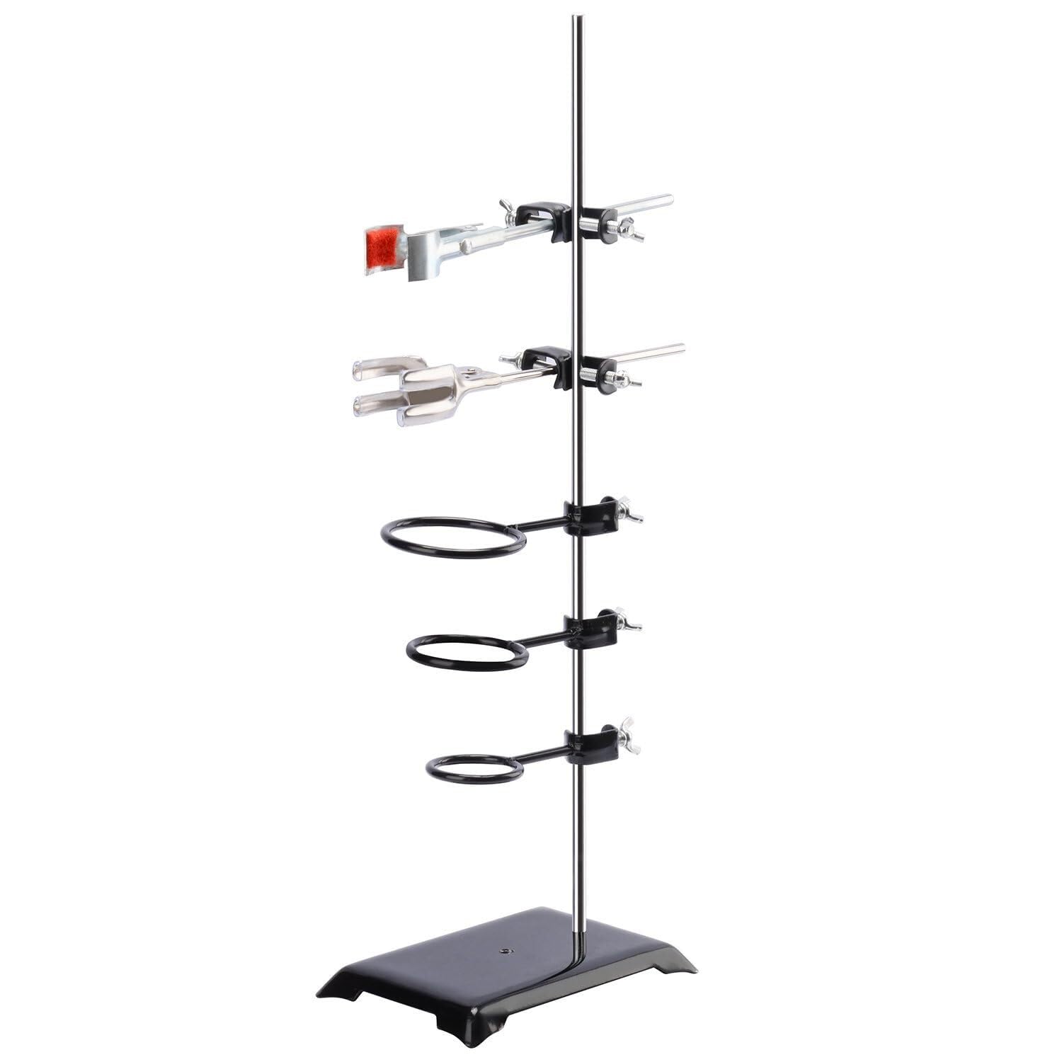Laborstativ-Set mit 60 cm Stab, 3 Stativringen, 2 Kolbenklemmen, 2 Muffenklemmen, Metallständer für Laborzwecke
