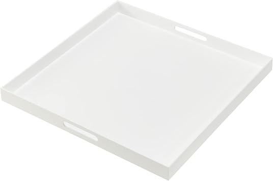 Oversize Extra Large King Size Bed Tray for eating Big Glossy White Acrylic Serving Tray with Handles 24x24 Inch -Spill Proof- Decorative Countertop Organizer for Ottoman,Bed,Party, Butler Tray