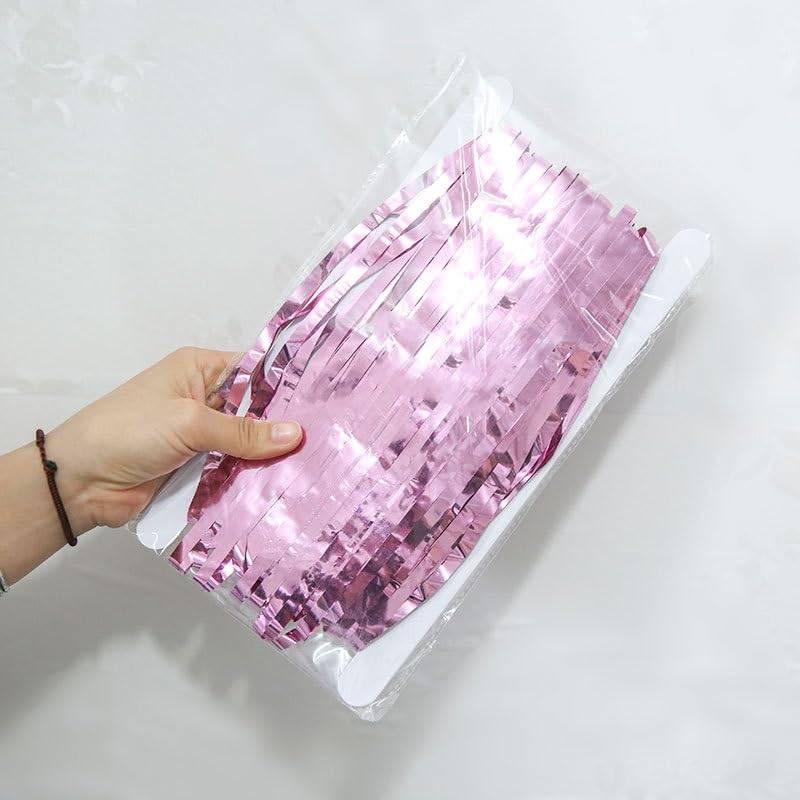 Lot de 10 rideaux à franges - Rose - Paillettes métalliques - Pour fête - Décoration d'anniversaire - 1 x 2,45 m