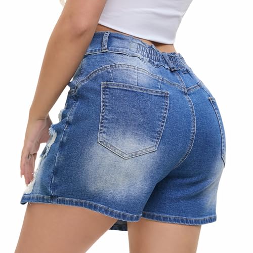 Women's Distressed Ripped Denim Trendy Midi Waisted Denim Skirts Butt Lifting Jeans Skorts3