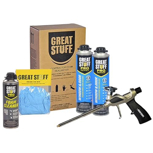 Great Stuff PRO Window & Door Complete Kit Low Expansion Expanding Foam Sealant Creates Airtight Seal Around Windows & Doors Includes Great Stuff Foam Gun Cleaner & Gloves