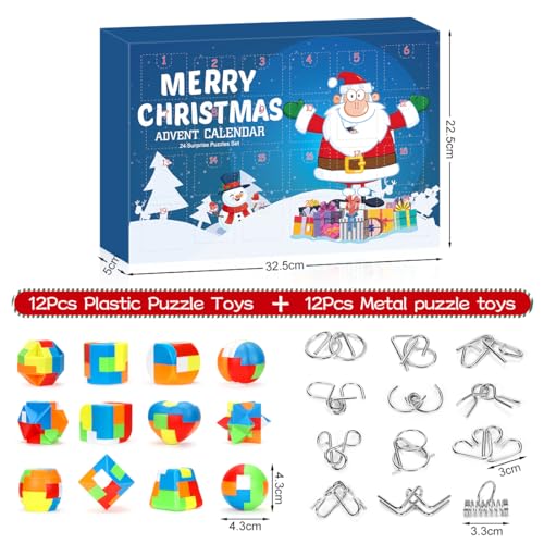 Calendrier de l'avent Enfant 2024, 24pcs Calendrier de l'avent Casse Tete, Compte à Rebours de Noël Casse-tête Puzzles en Métal Plastique, Petits Jouet Éducatif Calendrier Avent pour Enfants Adultes – Image 3