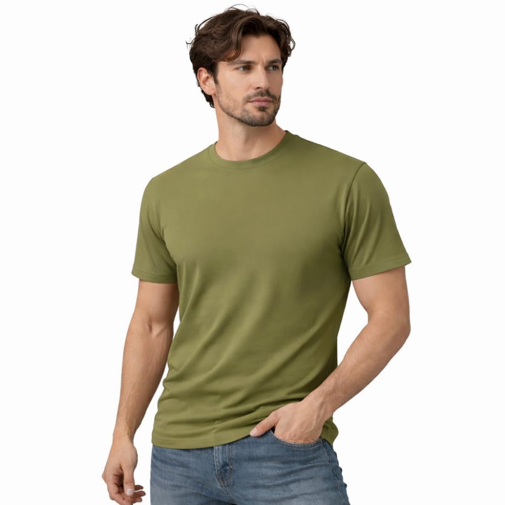 Mens T-Shirt 100 Cotton Premium Crew Neck Short Sleeve Regular Fit Solid Casual Tee
