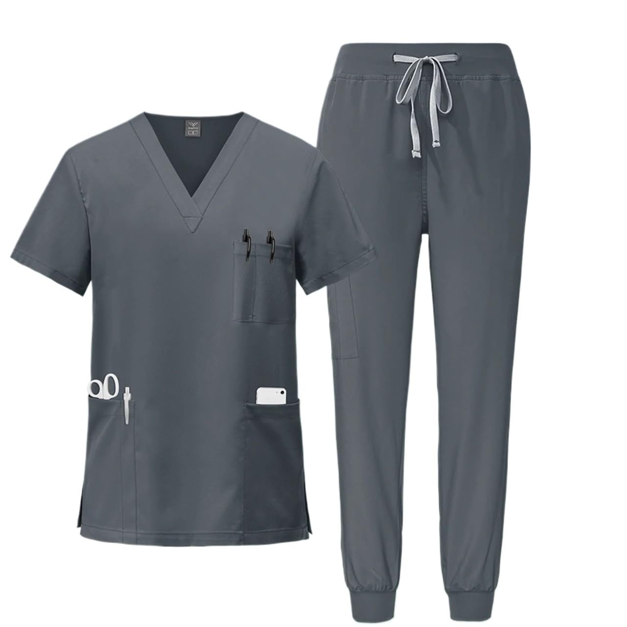 Uniforme Sanitario Unisex Uniformes médicos, Ropa de Trabajo enfermería, Camiseta con Cuello en V y Bolsillo, Pantalones Deportivos, Conjunto Uniforme quirúrgico clínico(Color 4,L)