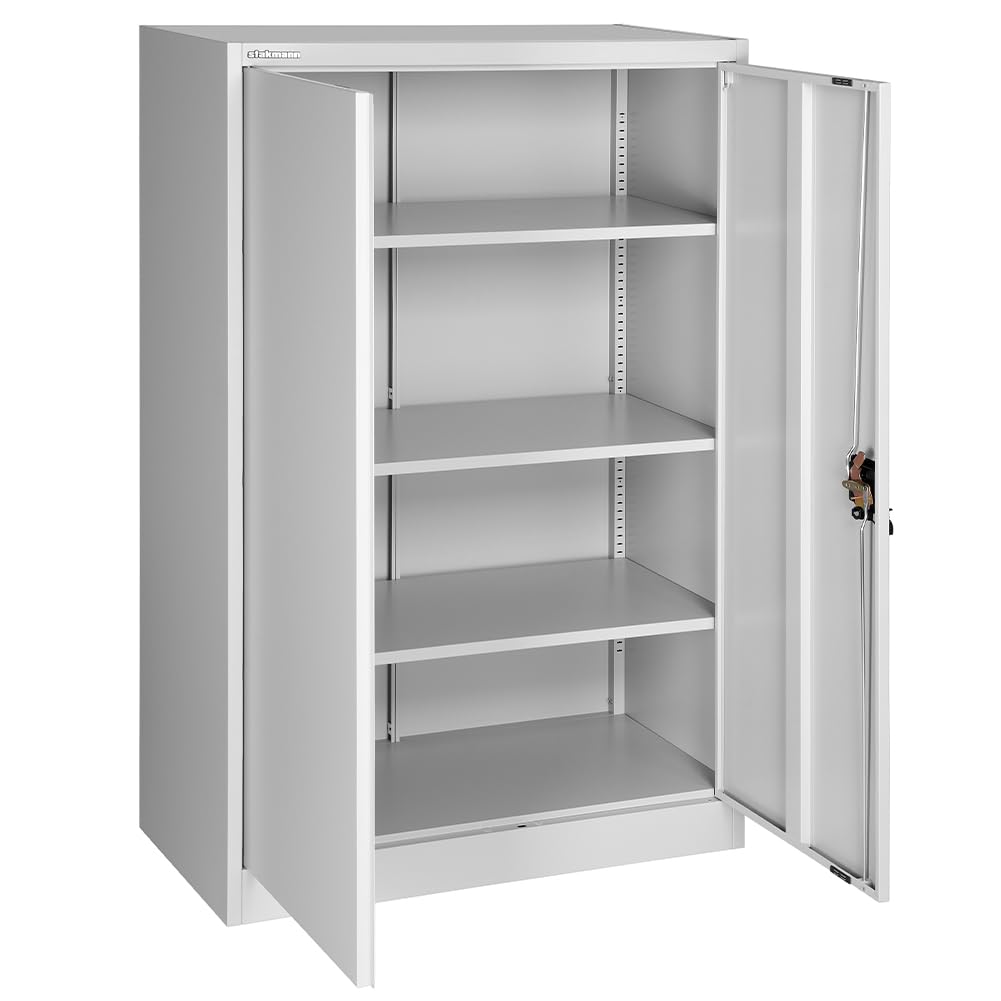 Armario de metal para oficina de 2 puertas con cerradura, armario con llaves gris multiusos, ideal para garaje, trabajo, mueble archivador archivador, estudio porta documentos (90 x 40 x 140 cm)