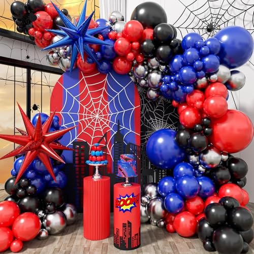 Image of Spider Theme Balloon Arch Kit with Black Red and Blue Balloons