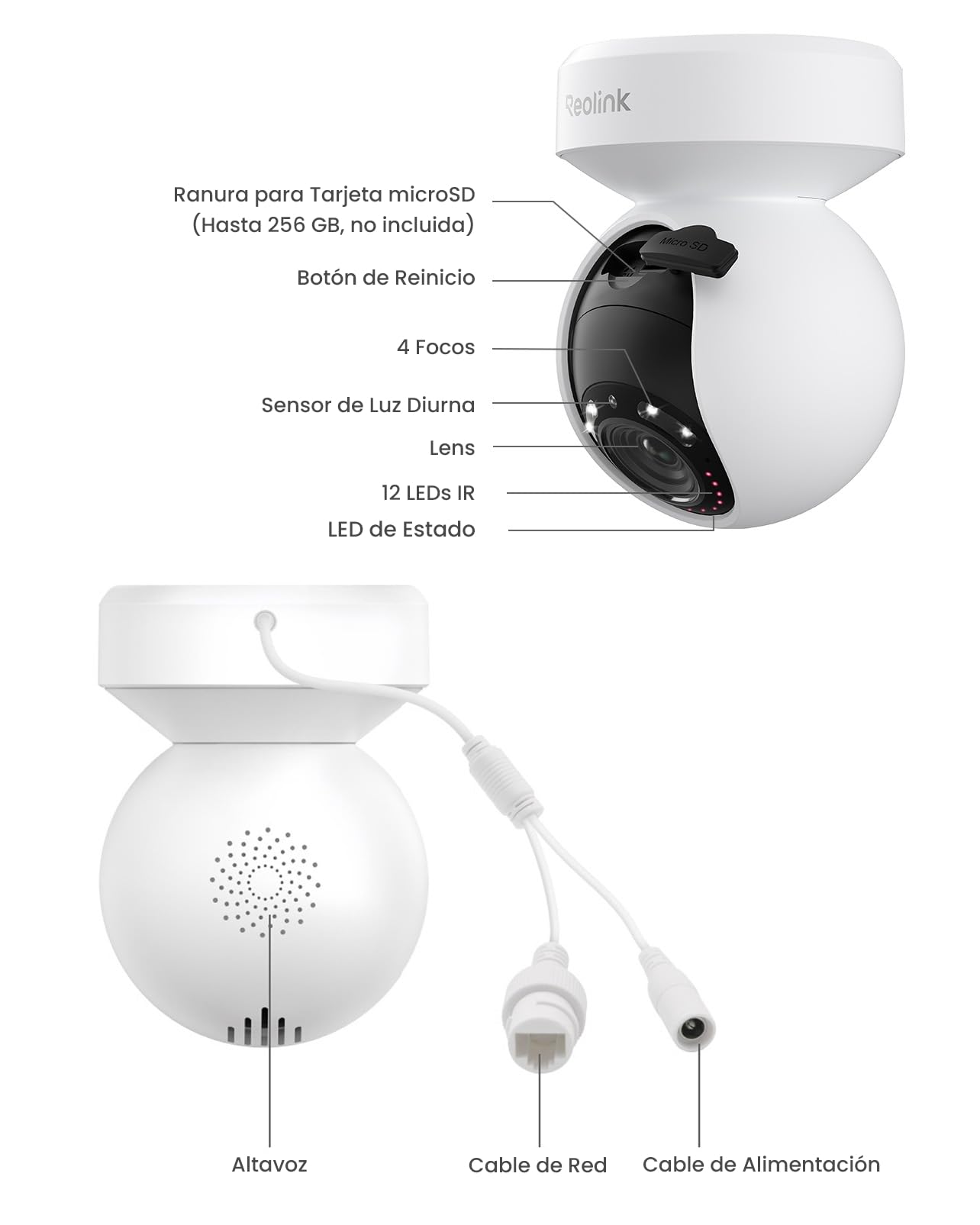 Reolink 5MP PTZ Camara Vigilancia WiFi Exterior con 3X Zoom Óptico, Focos y Visión Nocturna en Color, 2.4/5GHz WiFi Cámara con Detección de Personas/Vehículos, Seguimiento Automático, E1 Outdoor