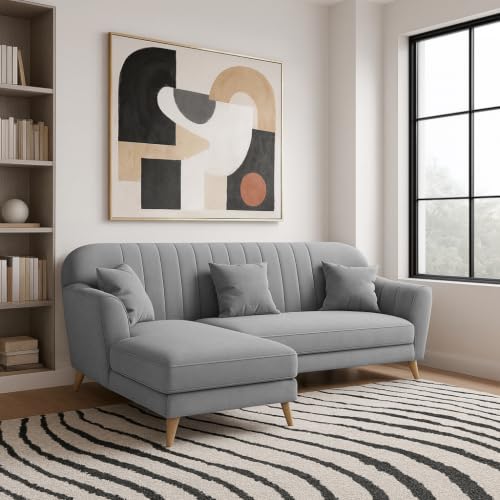 Image of Atticus LHS 4 Seater L Shape Sofa Set with Ottoman for Living Room (Dark Grey Fabric) Premium Fabric Sofa Set