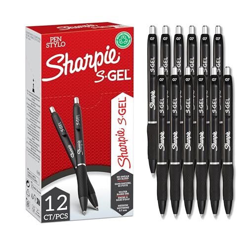 Bolígrafos de gel Sharpie S-Gel de punta mediana 0,7 mm con tinta negra para oficina, 12 unidades