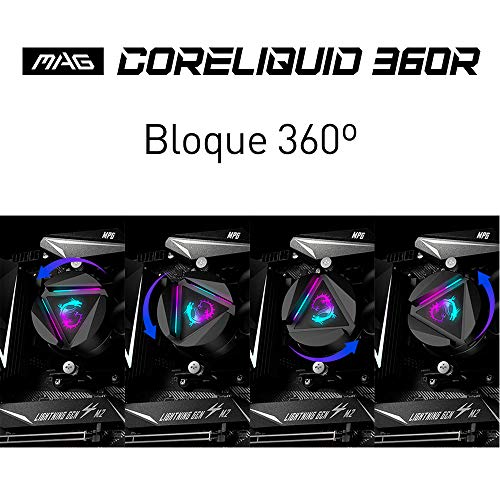 MSI Mag CoreLiquid 360R Dissipatore CPU a Liquido con radiatore da 360mm ARGB, 3 ventole PWM 120mm, Compatibile Intel/AMD, Fino a 70.000 Ore di utilizzo, Testata con Logo rotabile, Mystic Light