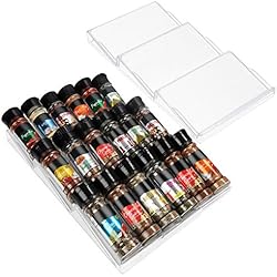 BELLE VOUS Organizador Especias de Plástico 3 Niveles Extensible para Cajón (Set de 2) – Almacenamiento Inclinado para Repisa o Cajones – Sal, Botes de Condimentos Organizador Vitaminas y Suplementos