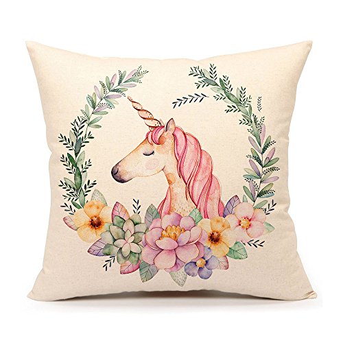 Watercolor Unicorn Throw Pillow Case Cushion Cover Decor Cotton Linen 18