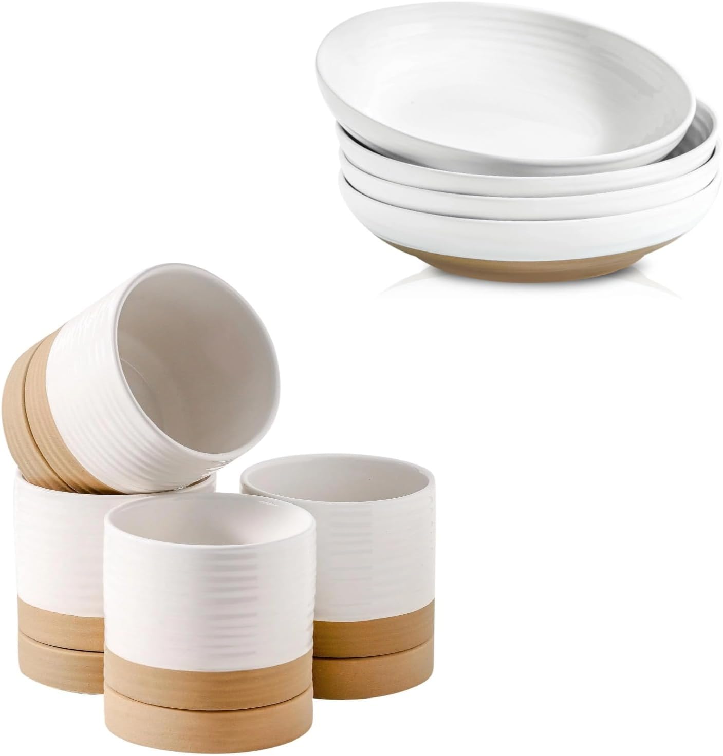 Hasense Ceramic Plant Pots and Pasta Bowls Set
